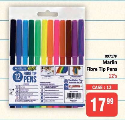 Marlin fibre tip pens 12's