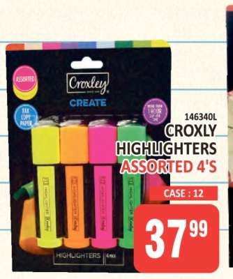 Croxley Highlighters Assorted 4's