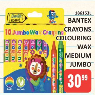 BANTEX CRAYONS COLOURING WAX MEDIUM JUMBO