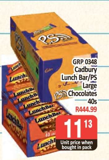 Cadbury Lunch Bar/PS Large Chocolates 40s