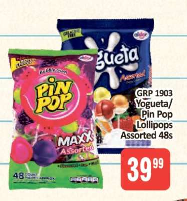 GRP 1903 Yogueta/Pin Pop Lollipops Assorted 48s