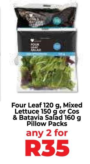 Four Leaf 120 g, Mixed Lettuce 150 g or Cos & Batavia Salad 160 g Pillow Packs