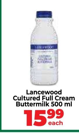 Lancewood Cultured Full Cream Buttermilk 500 ml