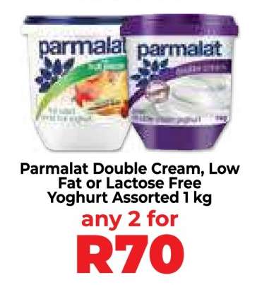 Parmalat Double Cream, Low Fat or Lactose Free Yoghurt Assorted 1 kg