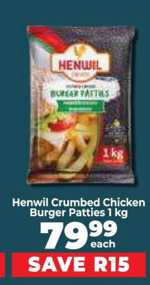 Henwil Crumbed Chicken Burger Patties 1 kg