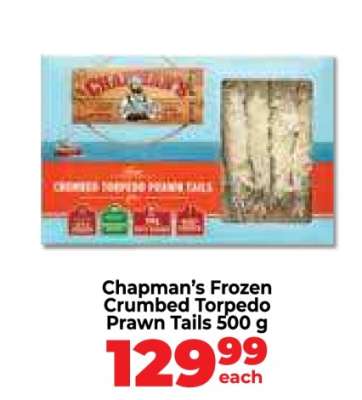 Chapman's Frozen Crumbed Torpedo Prawn Tails 500 g