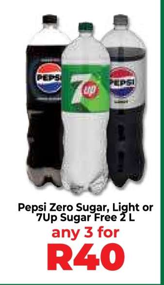 Pepsi Zero Sugar, Light or 7Up Sugar Free 2 L