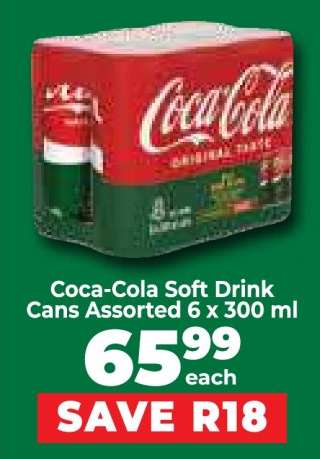 Coca-Cola Soft Drink Cans Assorted 6 x 300 ml