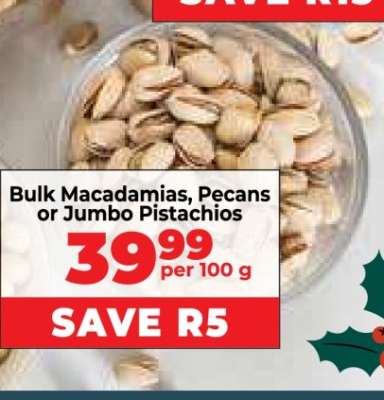 Bulk Macadamias, Pecans or Jumbo Pistachios