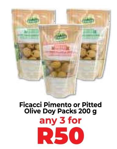 Ficacci Pimento or Pitted Olive Doy Packs 200 g