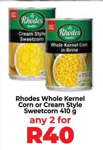 Rhodes Whole Kernel Corn or Cream Style Sweetcorn 410 g