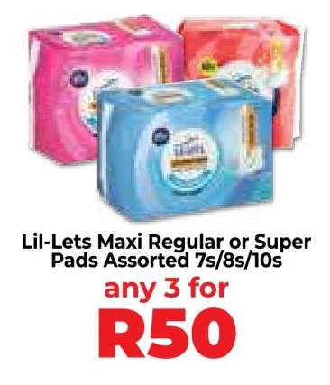 Lil-Lets Maxi Regular or Super Pads Assorted 7s/8s/10s