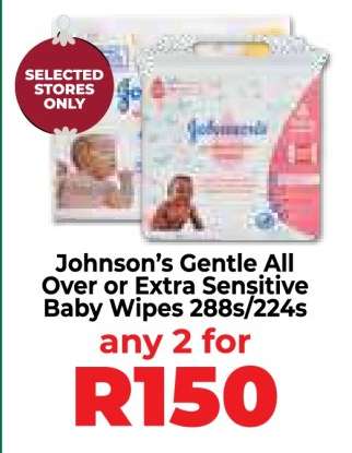 Johnson’s Gentle All Over or Extra Sensitive Baby Wipes 288s/224s
