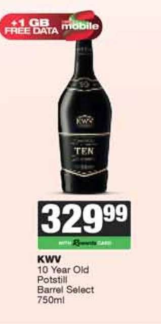 KWV 10 Year Old Potstill Barrel Select 750ml