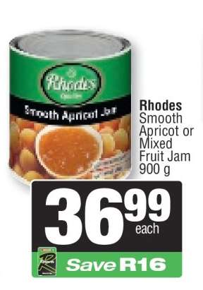 Rhodes Smooth Apricot or Mixed Fruit Jam 900 g