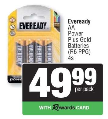 Eveready AA Power Plus Gold Batteries (R6 PPG) 4s