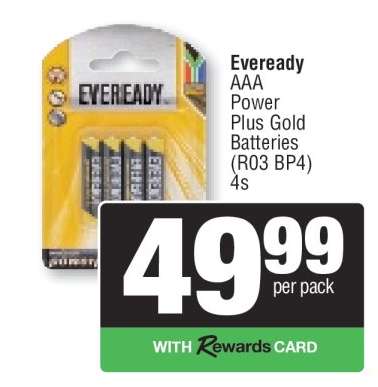 Eveready AAA Power Plus Gold Batteries (R03 BP4) 4s