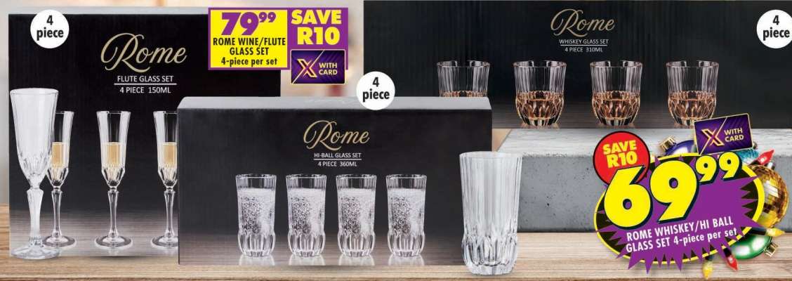 ROME WHISKEY/HI BALL GLASS SET 4-piece per set