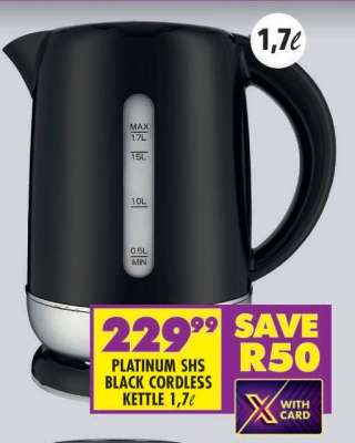 PLATINUM SHS BLACK CORDLESS KETTLE 1,7ℓ