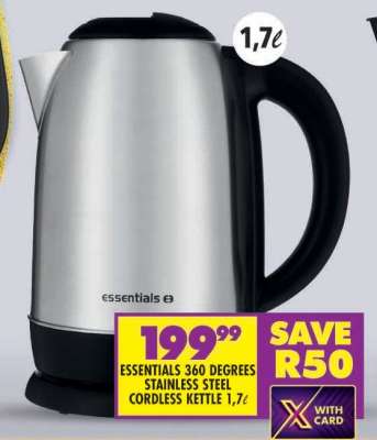 ESSENTIALS 360 DEGREES STAINLESS STEEL CORDLESS KETTLE 1,7ℓ