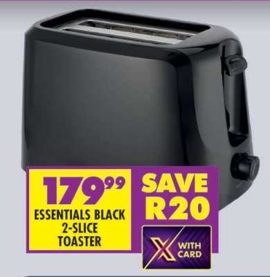 ESSENTIALS BLACK 2-SLICE TOASTER