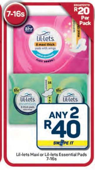 Lil-lets Maxi or Lil-lets Essential Pads 7-16s