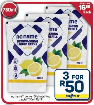no name Lemon Dishwashing Liquid 750ml Refill