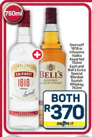 Smirnoff 1818 Vodka & Bell's Scotch Whiskey