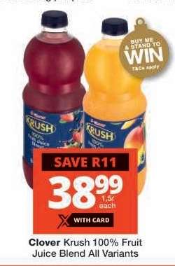 Clover Krush 100% Fruit Juice Blend All Variants