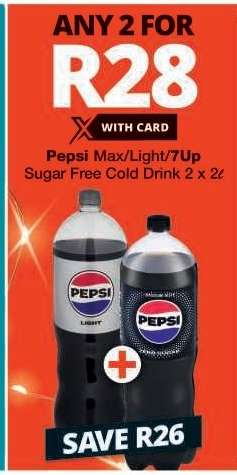 Pepsi Max/Light/7Up Sugar Free Cold Drink 2 x 2L