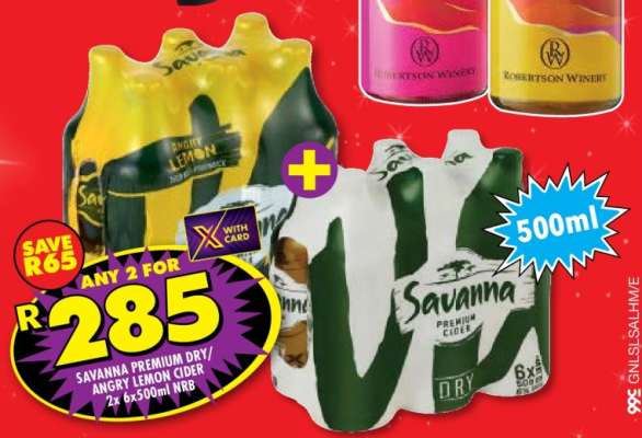 Savanna Premium Dry / Angry Lemon Cider 2x 6x500ml NBR