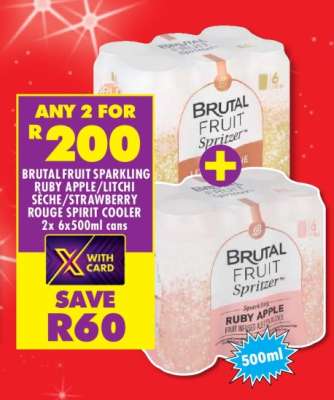 BRUTAL FRUIT SPARKLING RUBY APPLE/LITCHI SÈCHE/STRAWBERRY ROUGE SPIRIT COOLER 2x 6x500ml cans