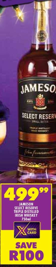 JAMESON SELECT RESERVE TRIPLE DISTILLED IRISH WHISKEY 750ml