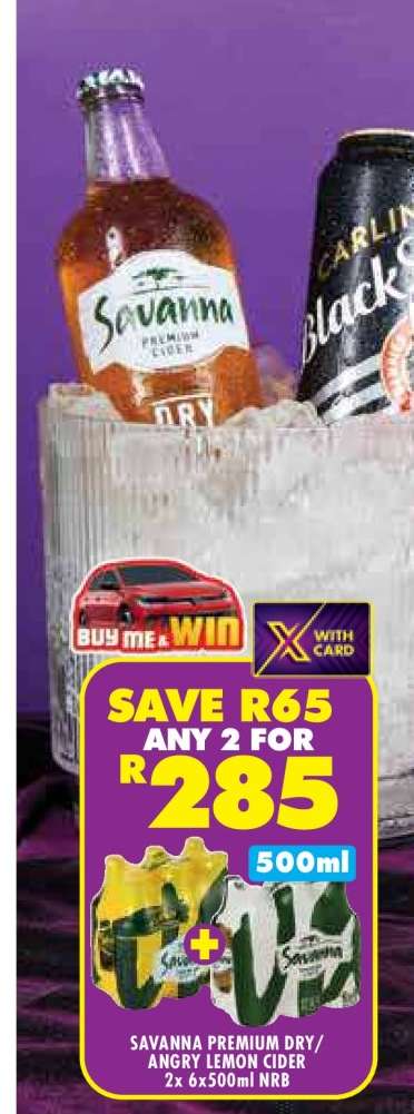 SAVANNA PREMIUM DRY/ANGRY LEMON CIDER 2x 6x500ml NRB