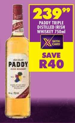 PADDY TRIPLE DISTILLED IRISH WHISKEY 750ml