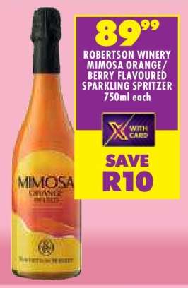 ROBERTSON WINERY MIMOSA ORANGE/ BERRY FLAVOURED SPARKLING SPRITZER 750ml