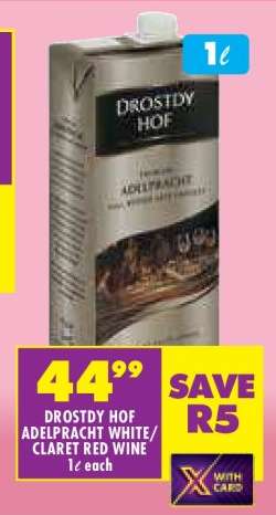 DROSTDY HOF ADELPRACHT WHITE/CLARET RED WINE