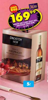 DROSTDY HOF CLARET SELECT RED / ADELPRACHT WHITE WINE 5L