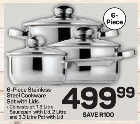 6-Piece Stainless Steel Cookware Set with Lids