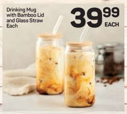 Drinking Mug with Bamboo Lid and Glass Straw