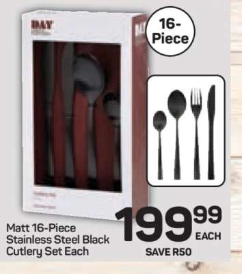 Matt 16-Piece Stainless Steel Black Cutlery Set
