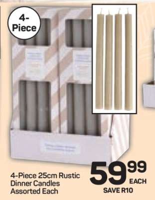 4-Piece 25cm Rustic Dinner Candles