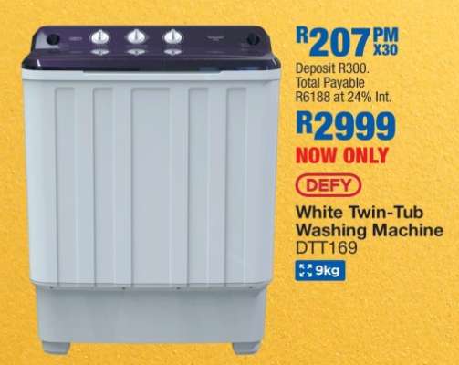 DEFY White Twin-Tub Washing Machine DTT169