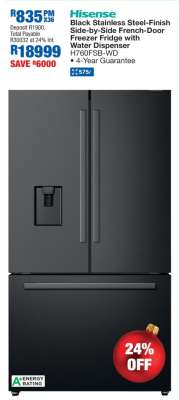 Hisense Black Stainless Steel-Finish Side-by-Side French-Door Freezer Fridge with Water Dispenser