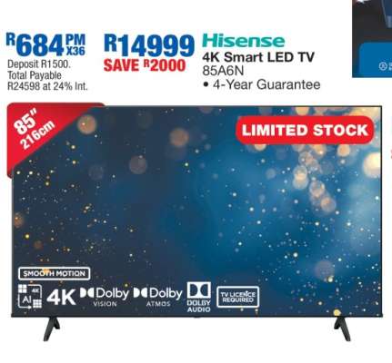 Hisense 4K Smart LED TV 85A6N