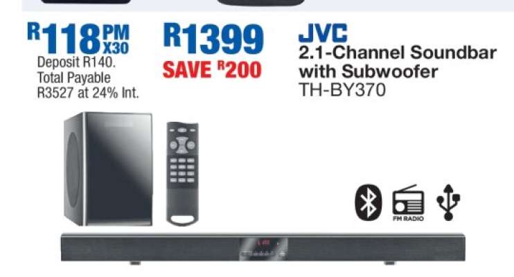 JVC 2.1-Channel Soundbar with Subwoofer TH-BY370