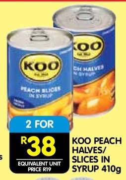 KOO PEACH HALVES/SLICES IN SYRUP 410g