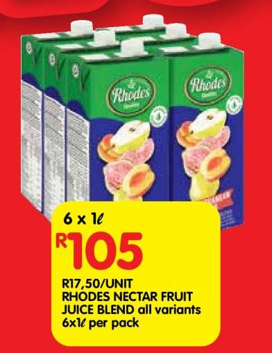 RHODES NECTAR FRUIT JUICE BLEND all variants 6x1ℓ per pack