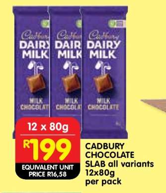 CADBURY CHOCOLATE SLAB all variants 12x80g per pack