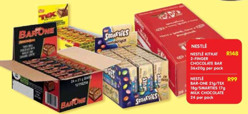 NESTLÉ BAR-ONE 21g/TEX 18g/SMARTIES 17g MILK CHOCOLATE